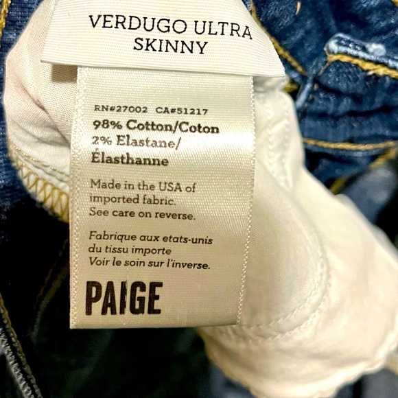 Paige denim jeans Verdugo ultra skinny size 24 Great Condition - Picture 5 of 6